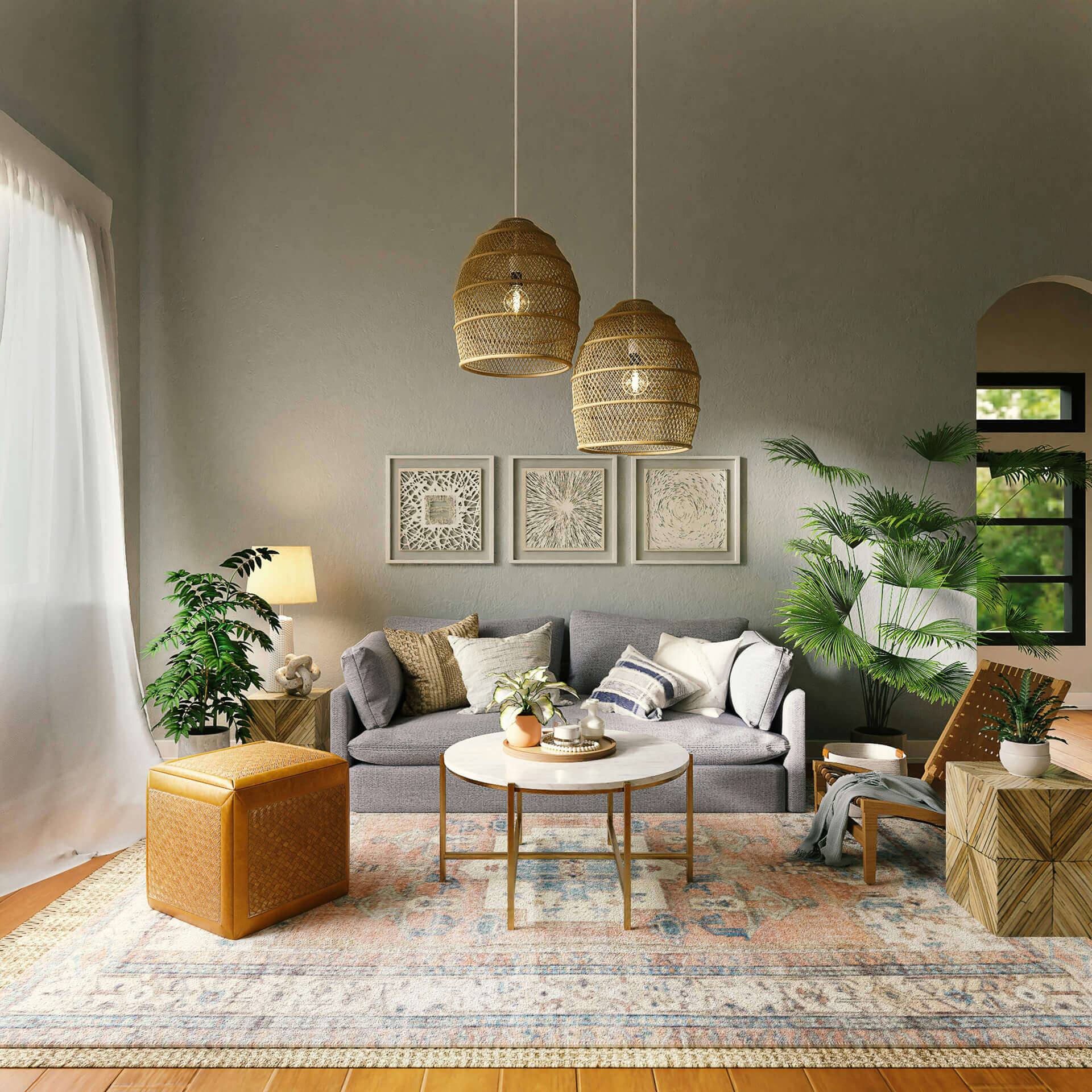 Living room with brown sofa