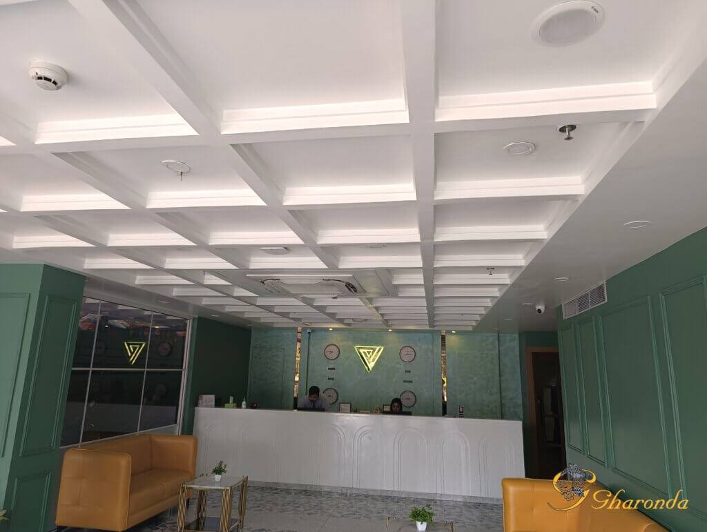 Modern interior ceiling with recessed lights